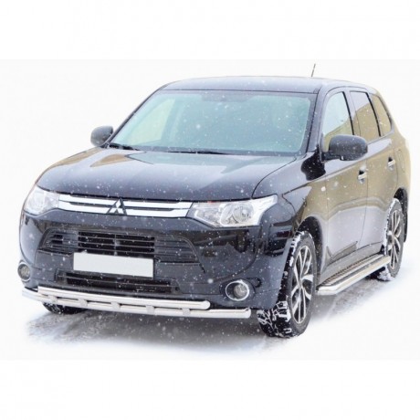 Защита переднего бампера «Труба двойная» (d63,5) для Mitsubishi Outlander (2014-2016)(Окрашенное) купить недорого с доставкой в Красноярск