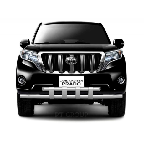 Защита переднего бампера двойная с пластинами d63/63мм (НПС) Toyota Land Cruiser Prado 150 (2013-2016 г.в.) купить недорого с доставкой в Красноярск