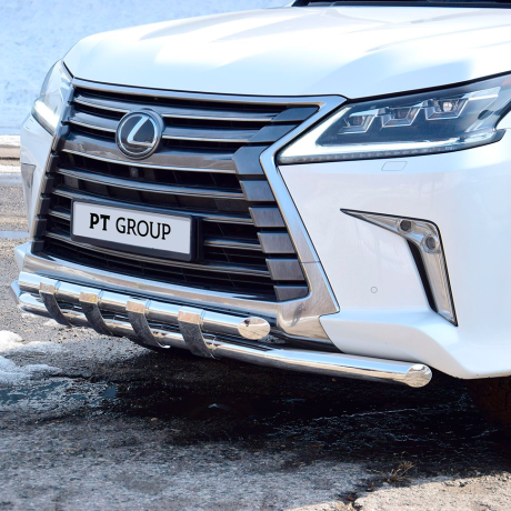 Защита переднего бампера двойная с пластинами d63/63мм (НПС) LEXUS 450D (2015-н.в.) купить недорого с доставкой в Красноярск